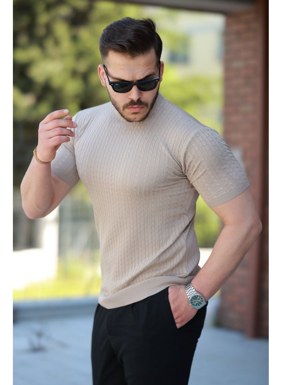 Erkek Bisiklet Yaka örgü Desenli Kısa örme Triko Kısa Kollu T-shirt