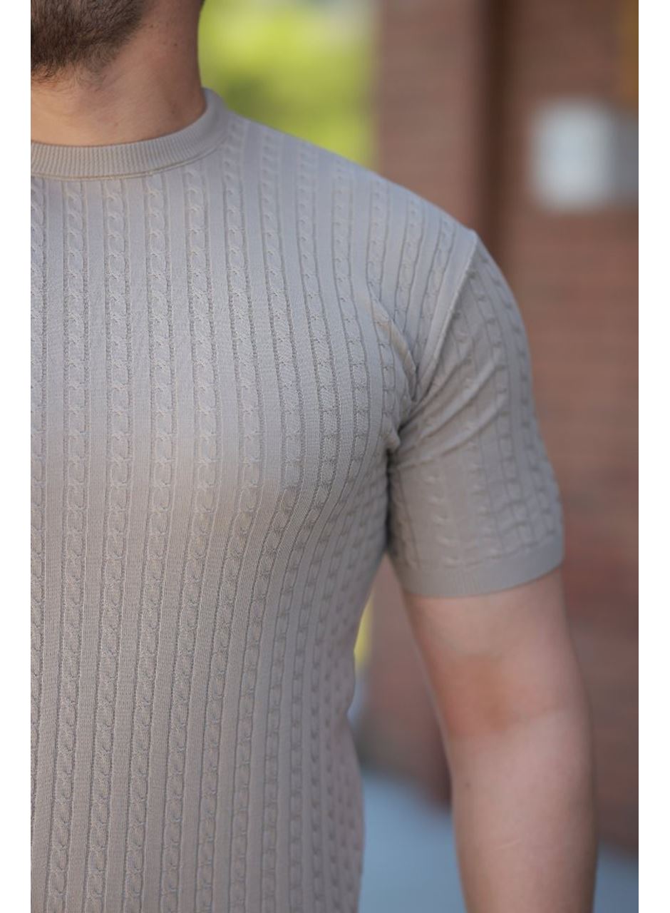 Erkek Bisiklet Yaka örgü Desenli Kısa örme Triko Kısa Kollu T-shirt