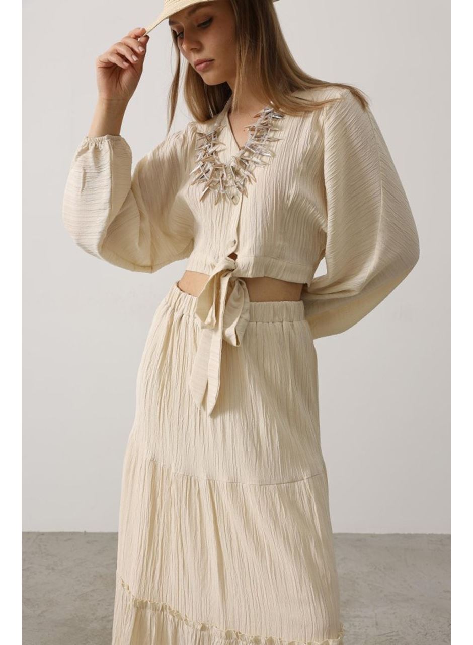 Balon Kollu Etekli Kaş Takım - Taş