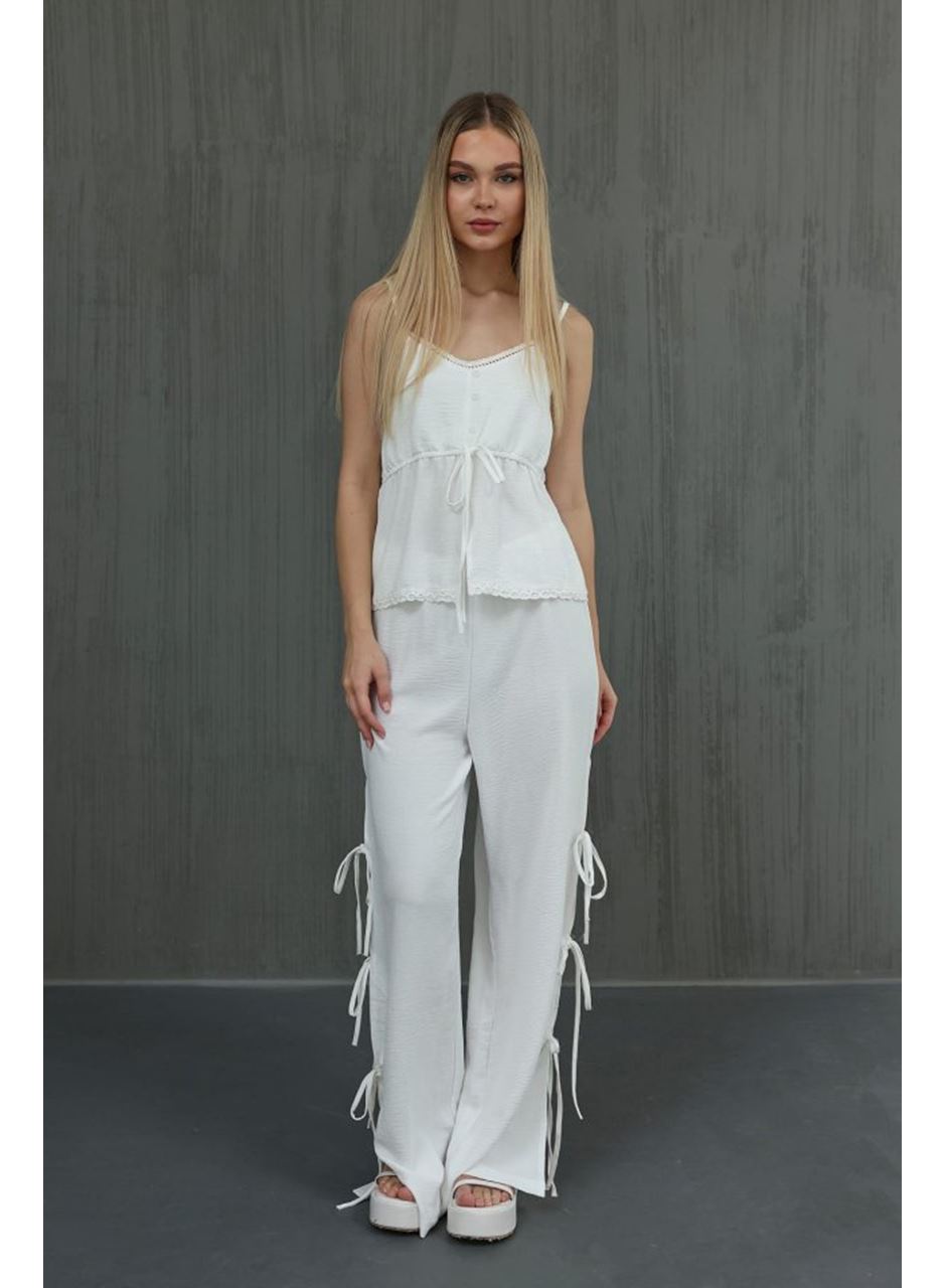 Fiyonklu Bluz Takım - Beyaz