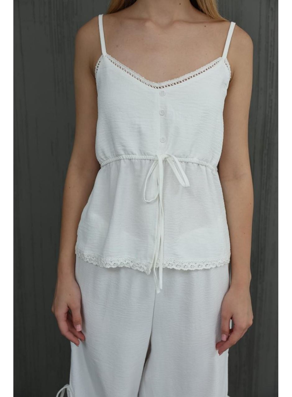 Fiyonklu Bluz Takım - Beyaz