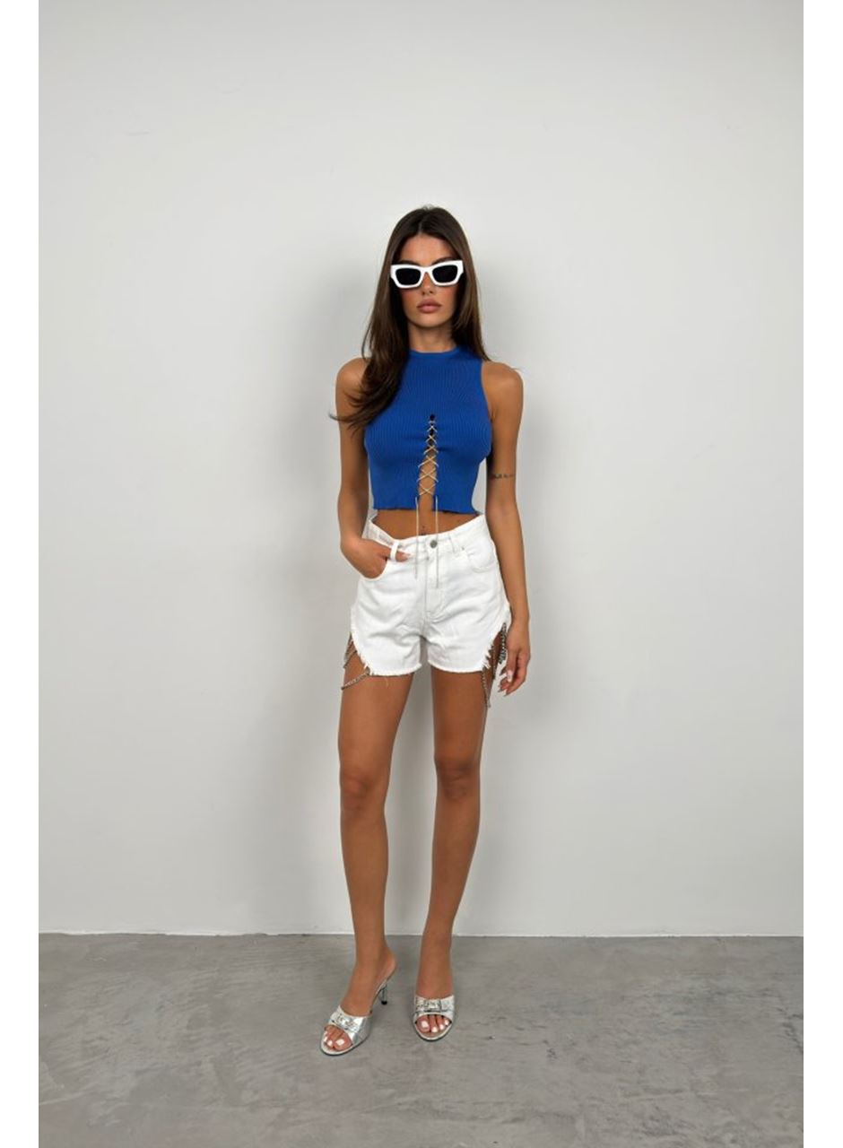 Taş Detay Dekolteli Crop Bluz