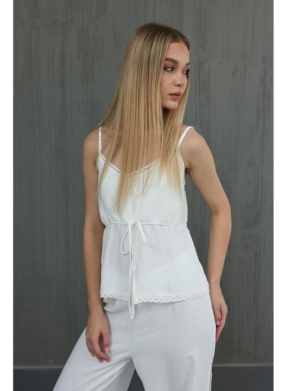 Fiyonklu Bluz Takım - Beyaz