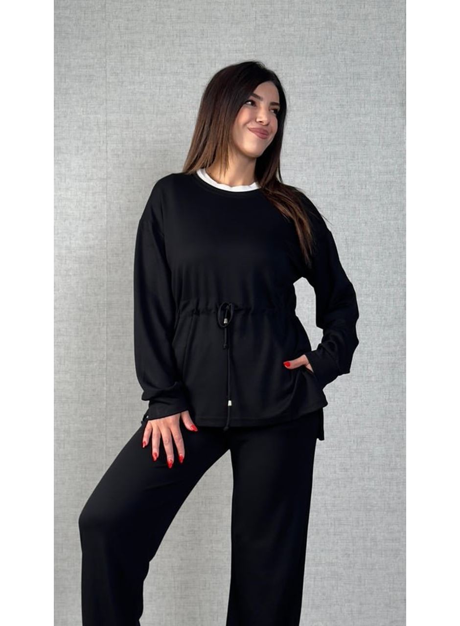 Kadın Uzun Kollu Yaka Ve Büzgü Detay Tunik Ve Pantolon Ikili Takım