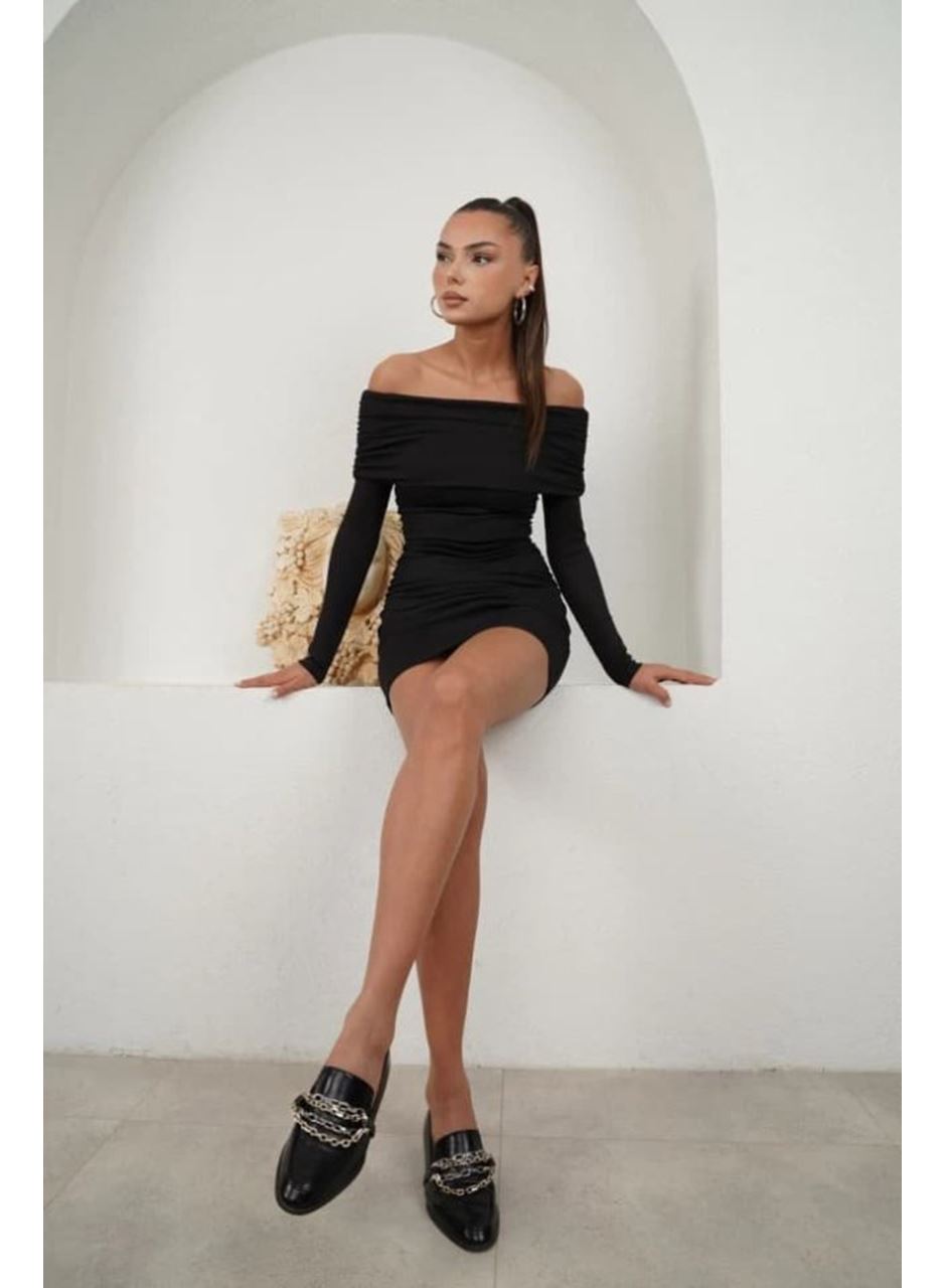 Kadın Madonna Mendil Yaka Fırsat ürün Büzgülü Mini Elbise