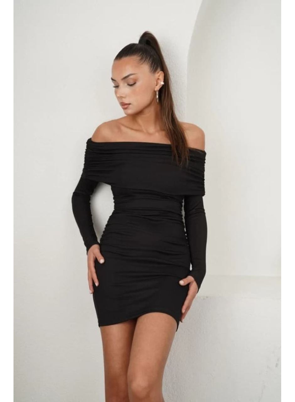 Kadın Madonna Mendil Yaka Fırsat ürün Büzgülü Mini Elbise