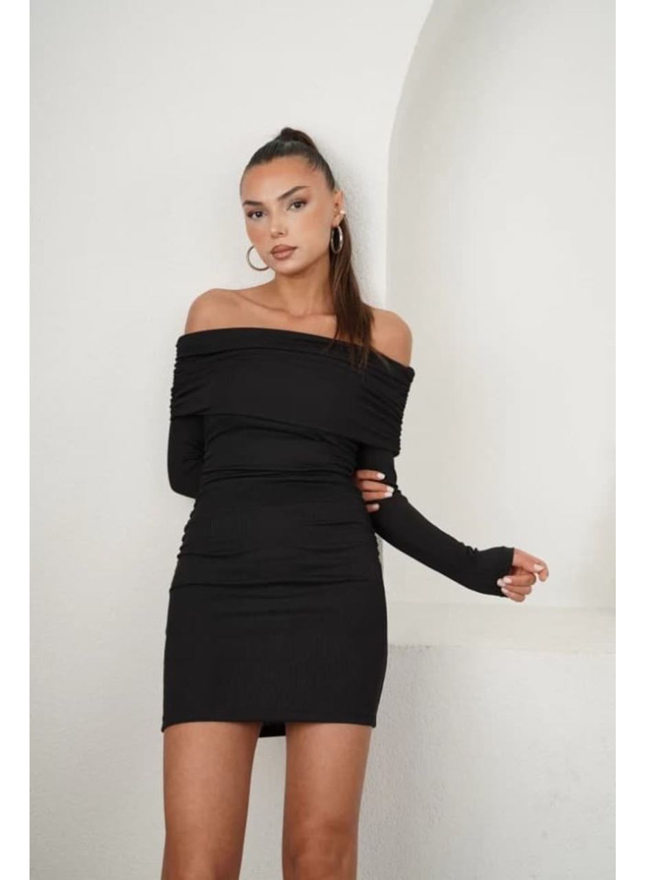 Kadın Madonna Mendil Yaka Fırsat ürün Büzgülü Mini Elbise