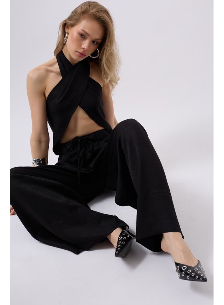 Düşük Bel Oversize Keten Pantolon