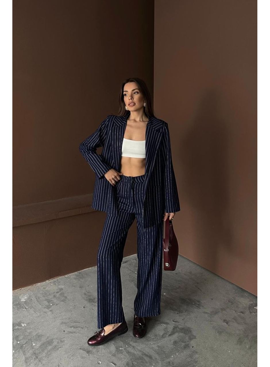 Lacivert Çizgili Ceket Ve Pantolon Takım