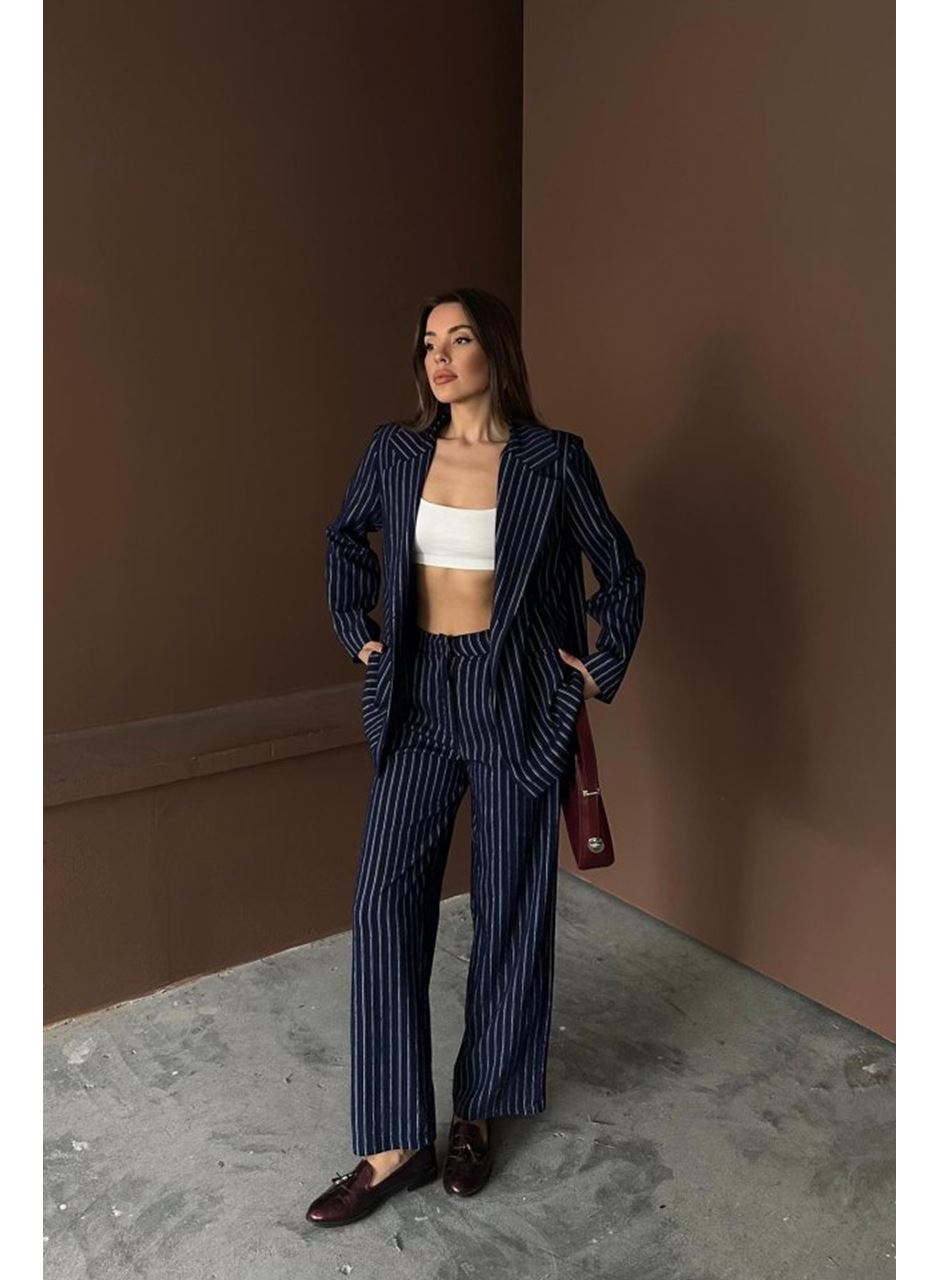 Lacivert Çizgili Ceket Ve Pantolon Takım