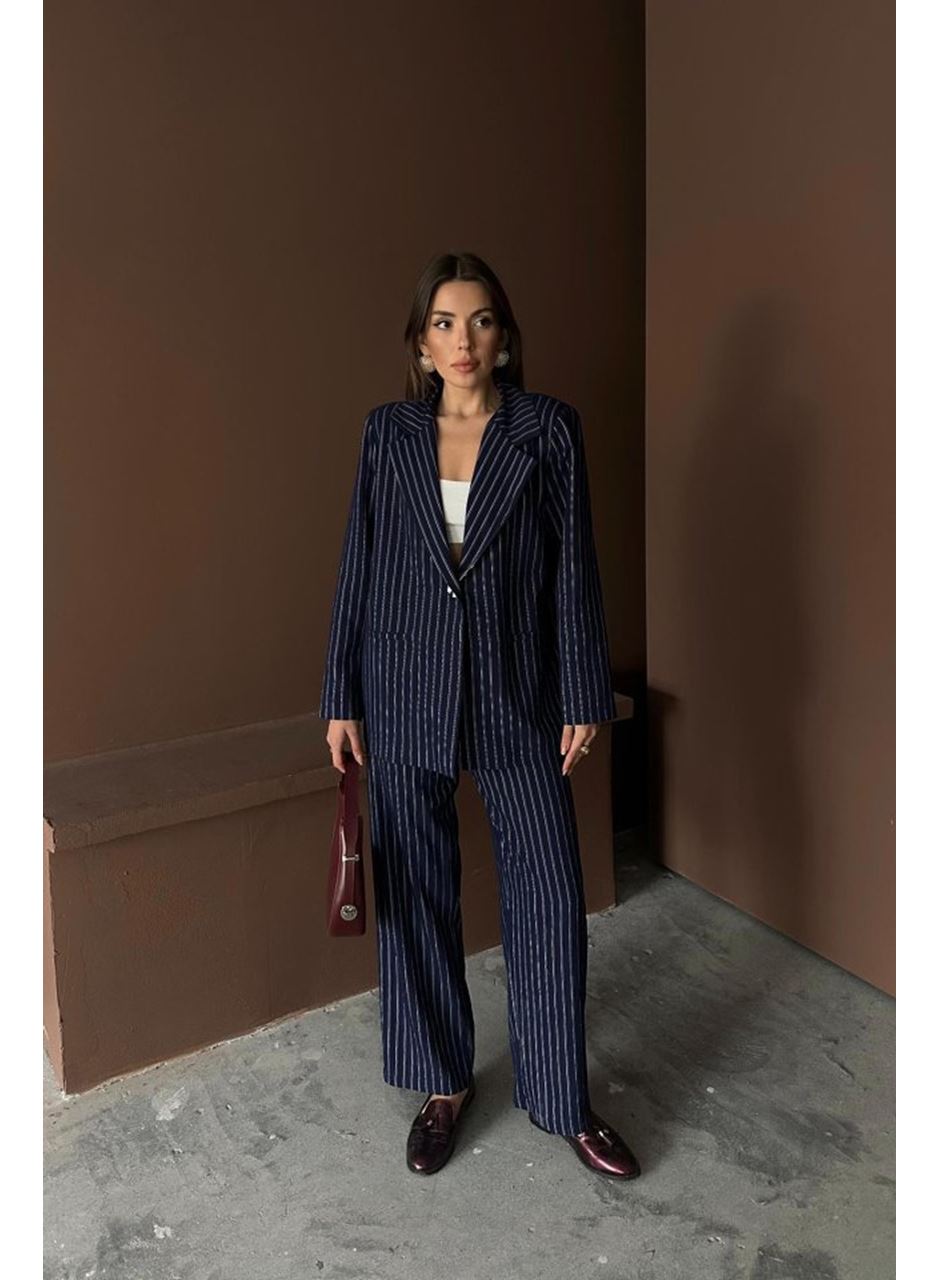 Lacivert Çizgili Ceket Ve Pantolon Takım