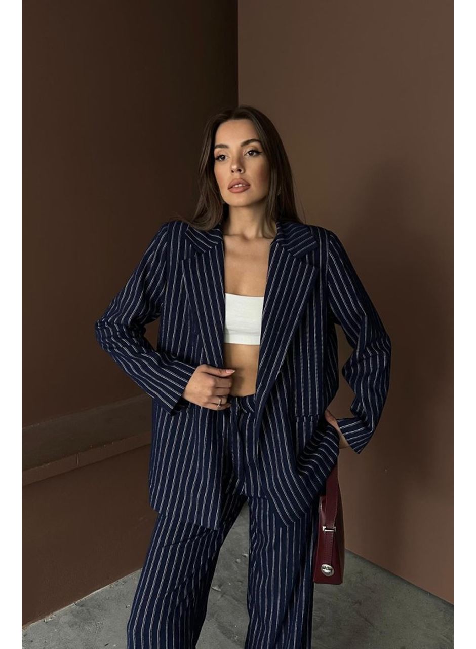 Lacivert Çizgili Ceket Ve Pantolon Takım