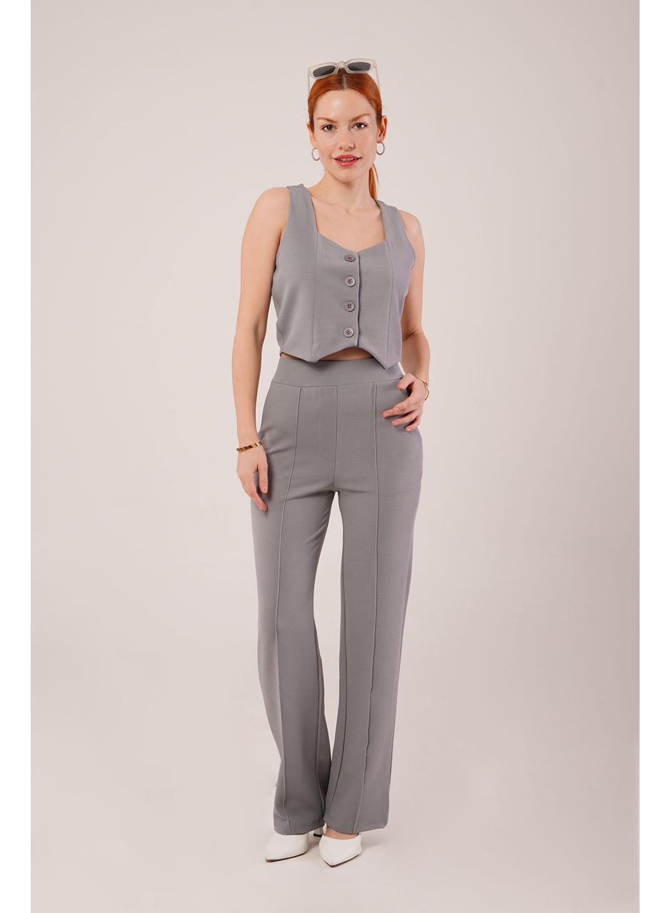 Kalın Askılı Düğmeli Yelek Ve Pantolon Gri Takım