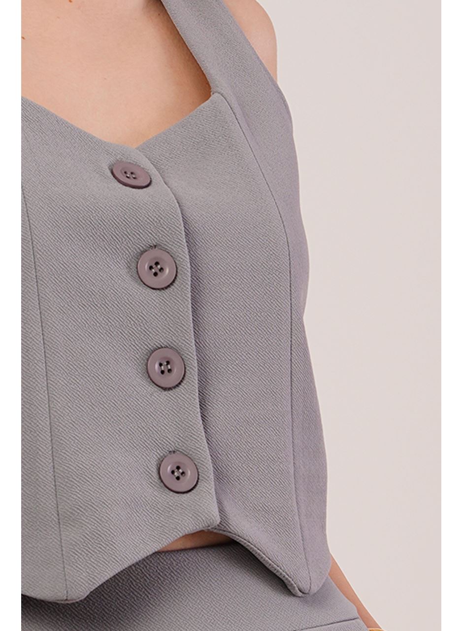 Kalın Askılı Düğmeli Yelek Ve Pantolon Gri Takım