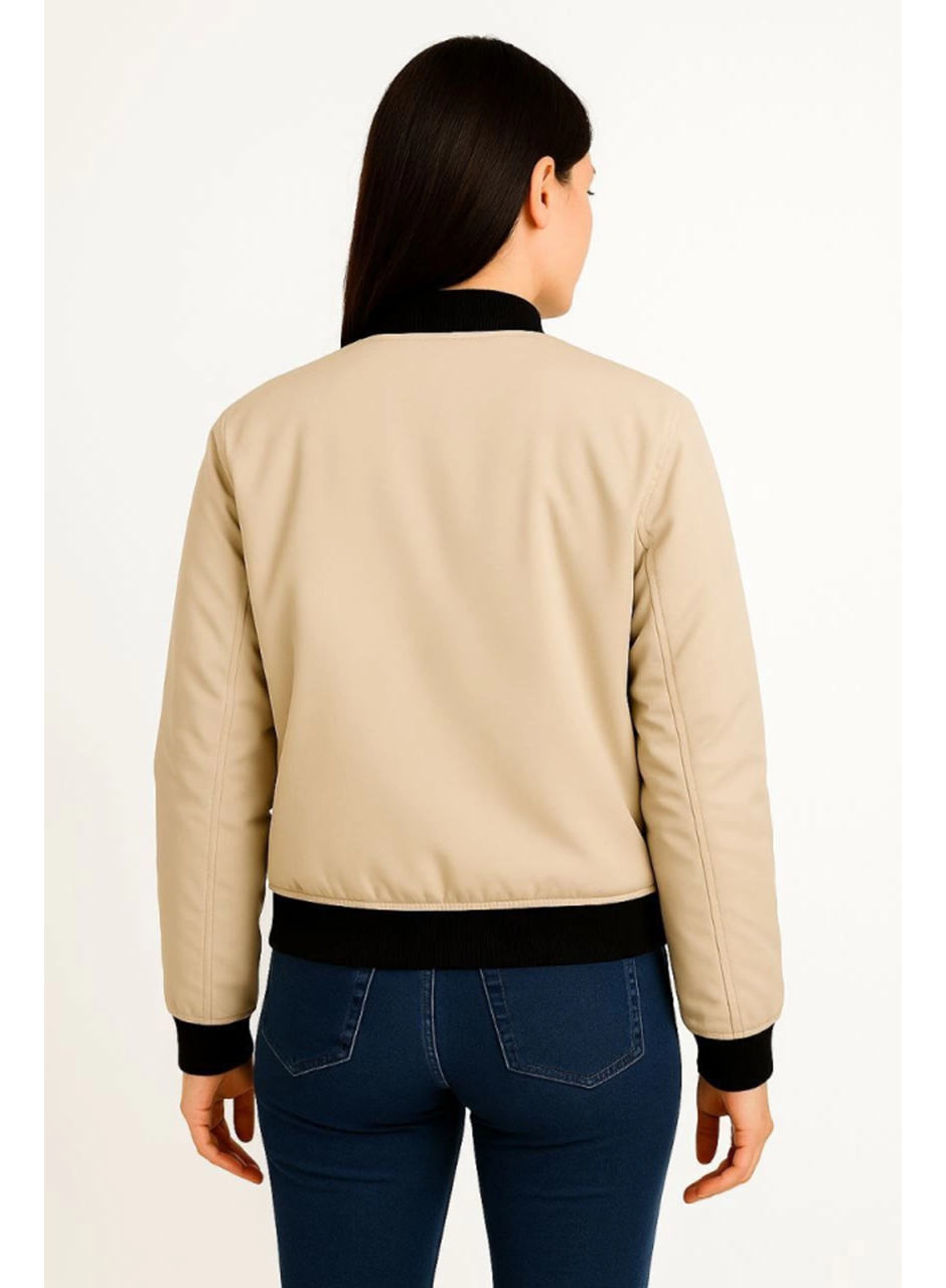 Içi Astarlı Fermuarlı Bomber Mont Ceket - Bej