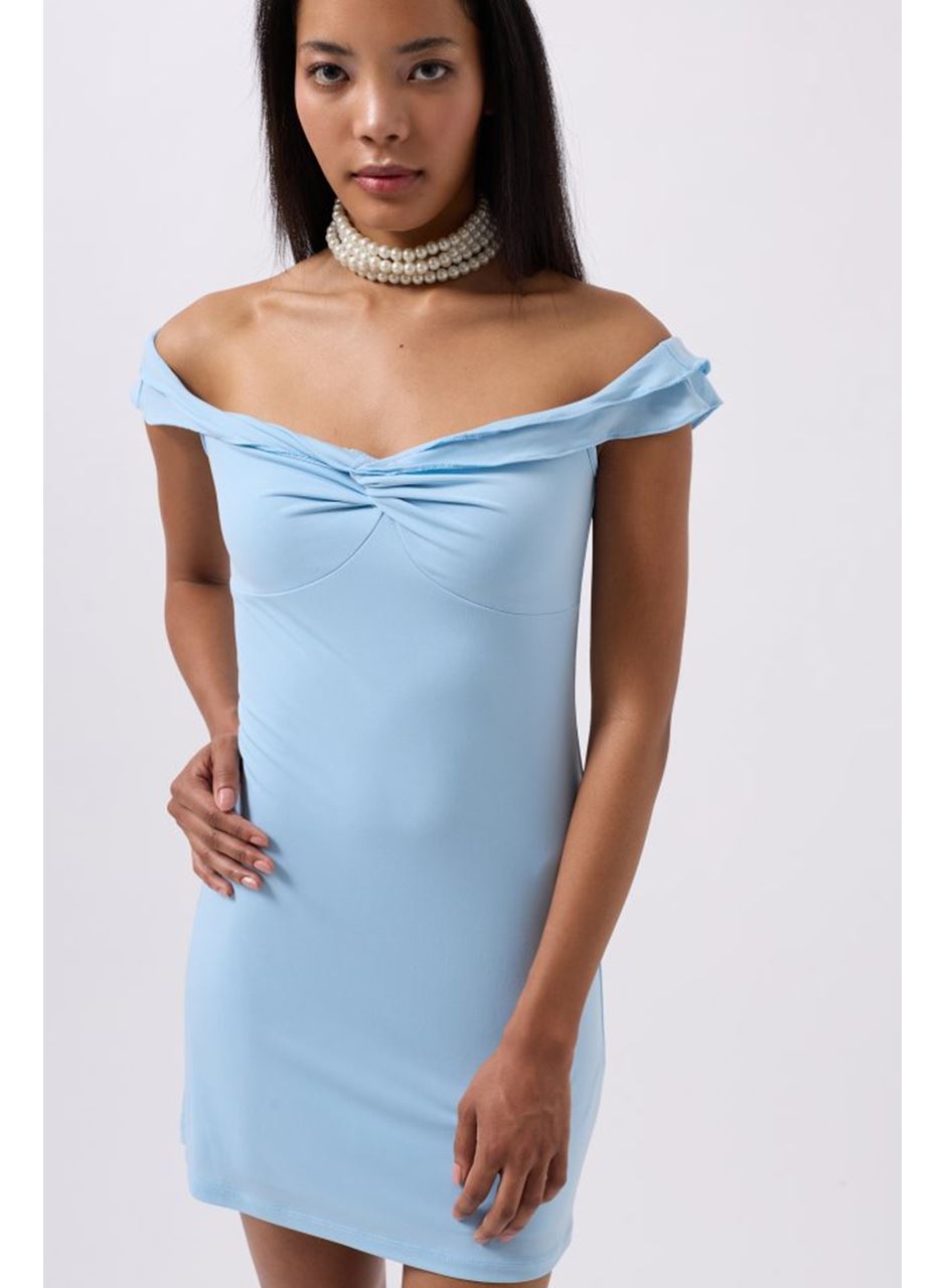 Büzgü Detay Omuz Askılı Mini Elbise