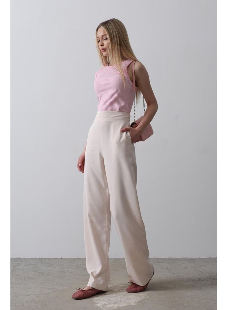 Beli Yarım Lastikli Palazzo Pantolon - Pudra