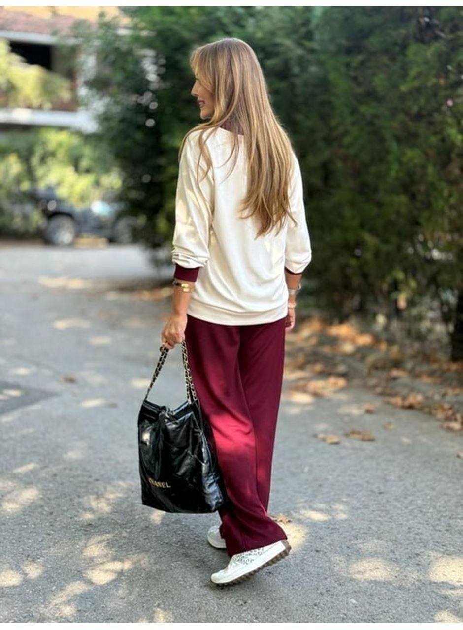 Kadın Uzun Kollu Ribanali Cep Detay Hırka Ve Bol Paça Pantolon Ikili Takım