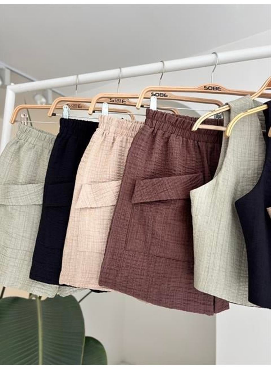 Mini Yelekli Şortlu Keten Takım 10176-08