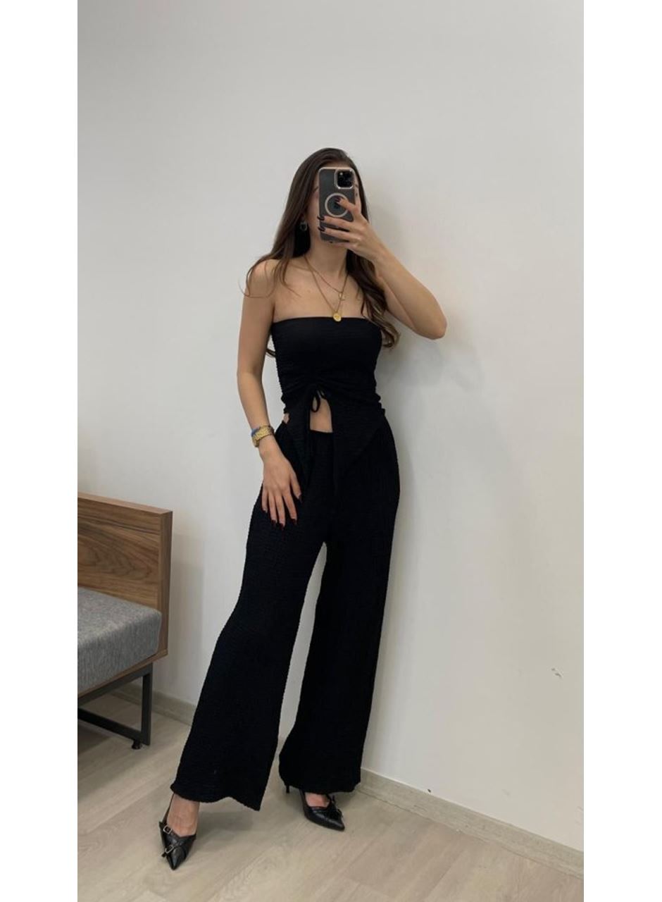 Kadın Sendy Kumaş Bağcık Detaylı Asimetrik Takım