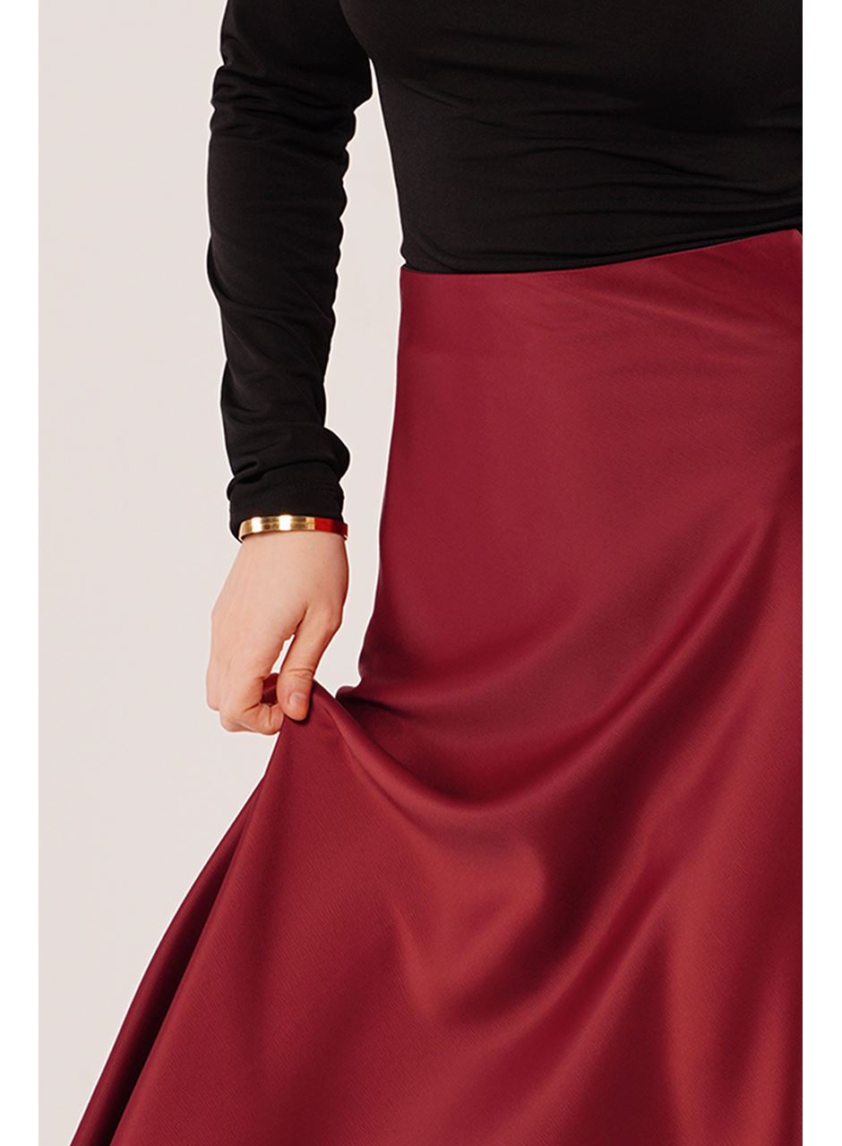 Çan Kesim Midi Bordo Saten Etek