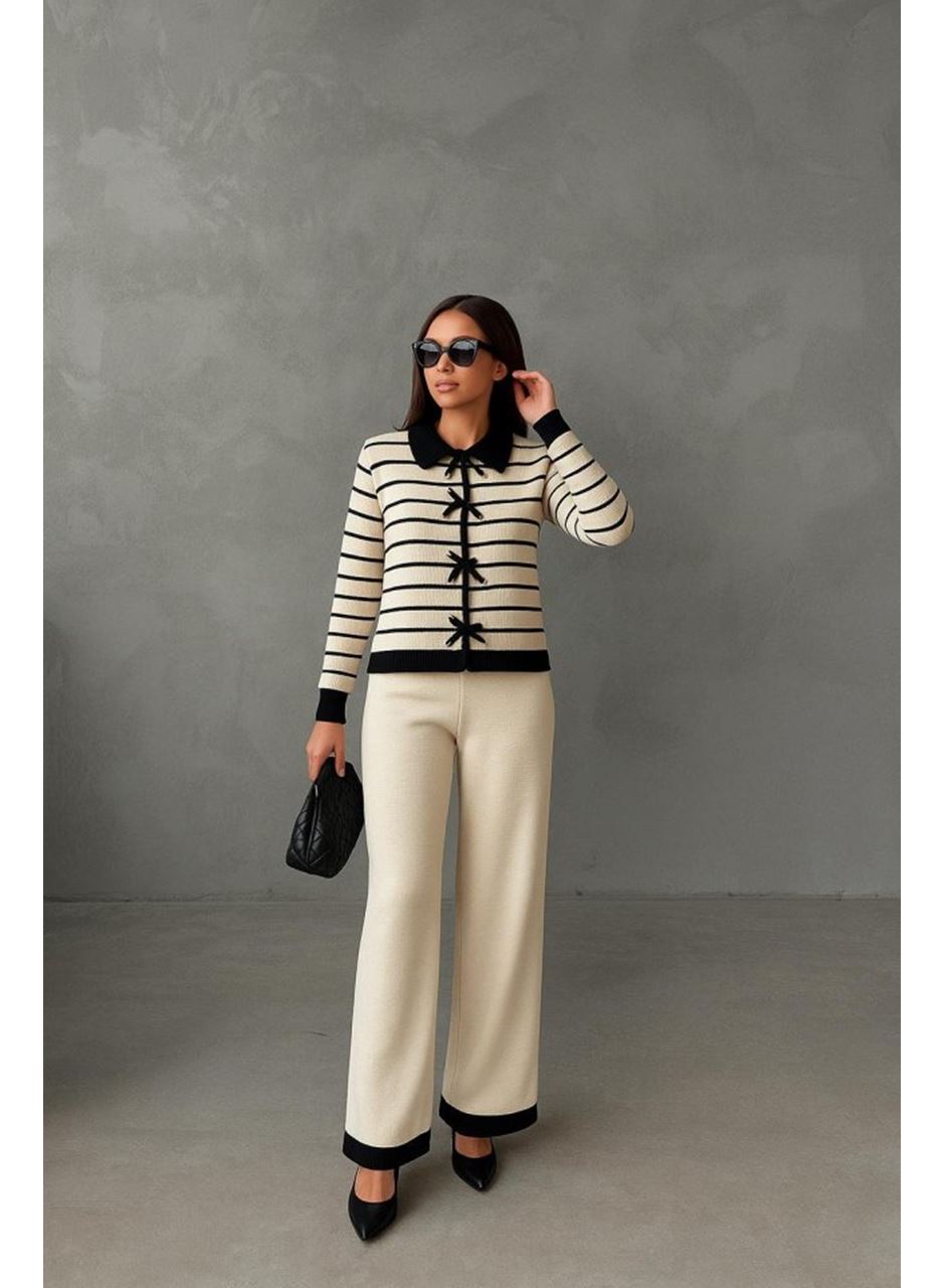 Kadın şerit Detay Bol Paça Pantolonlu ıkılı Takım