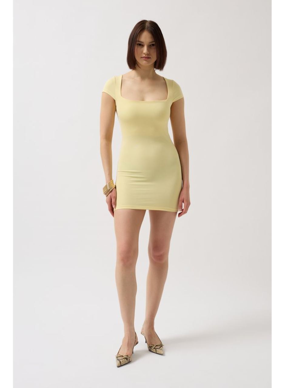 Pencere Detay Mini Dekolte Elbise