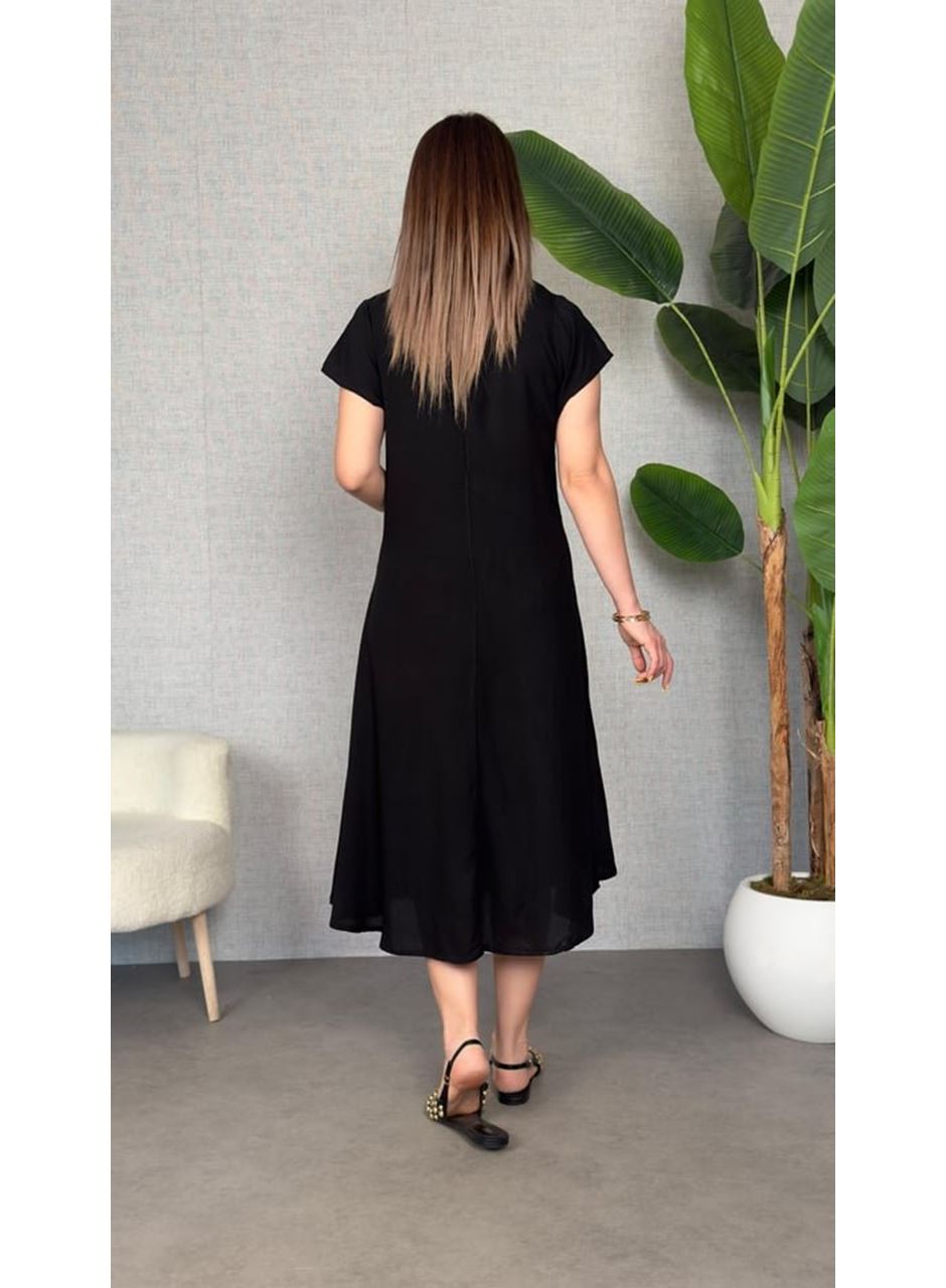 Kadın Kısa Kollu V Yaka Salaş Maxi Boy Elbise