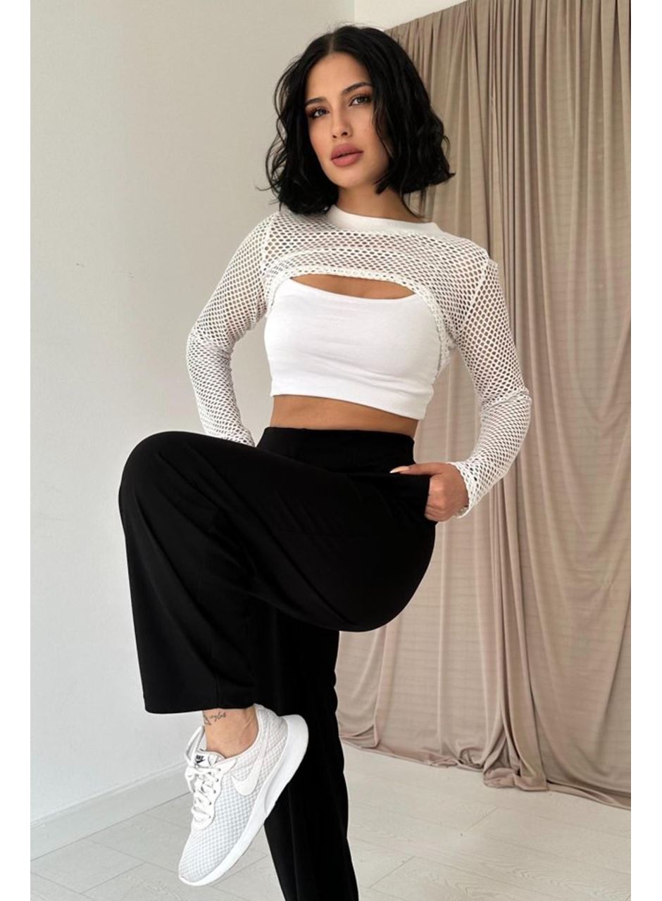 Siyah Pensli Lastik Detaylı Pantolon