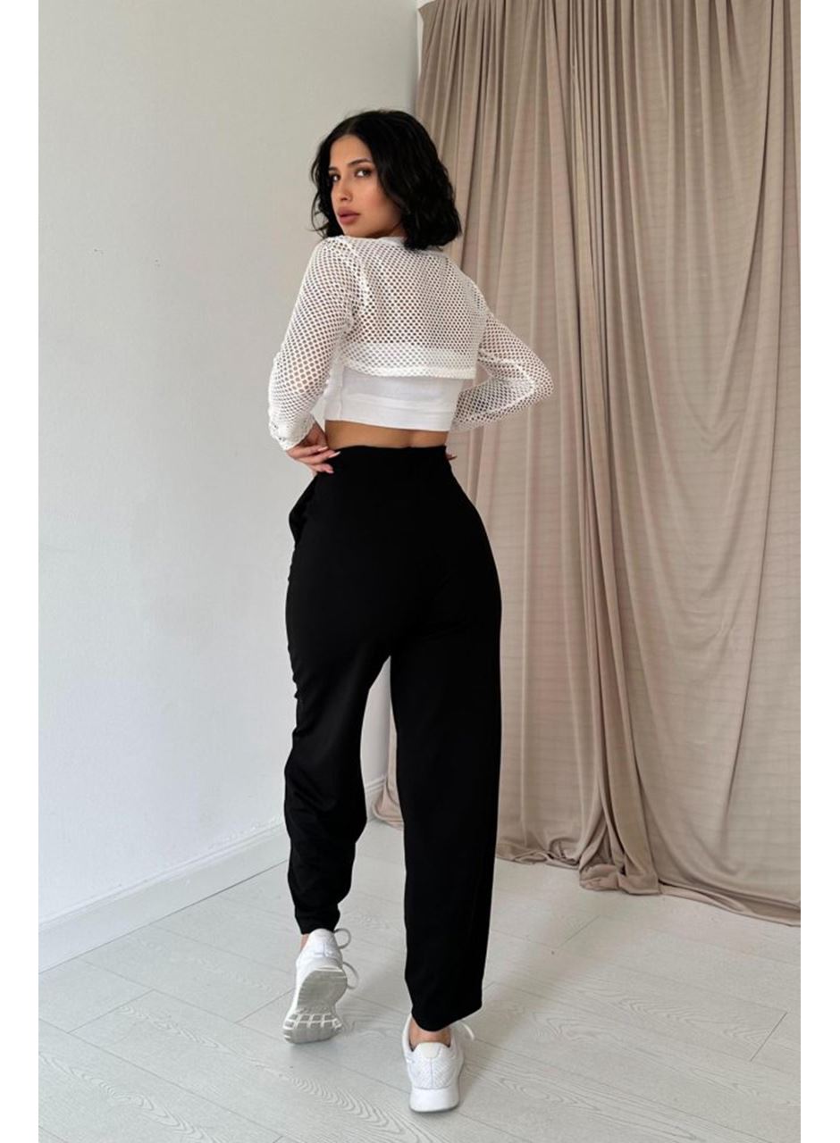 Siyah Pensli Lastik Detaylı Pantolon