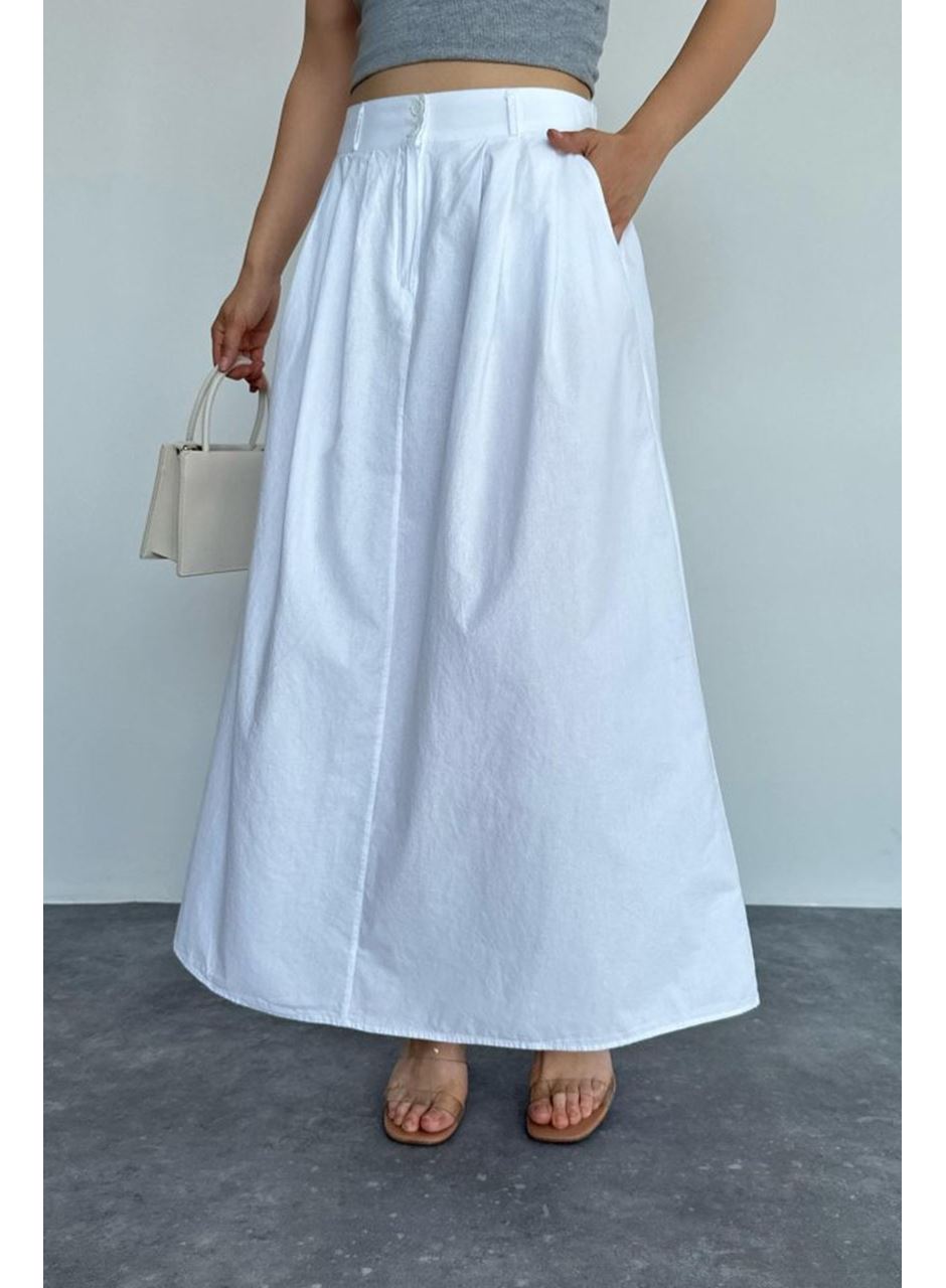 İnce Pileli Düz Etek - Beyaz