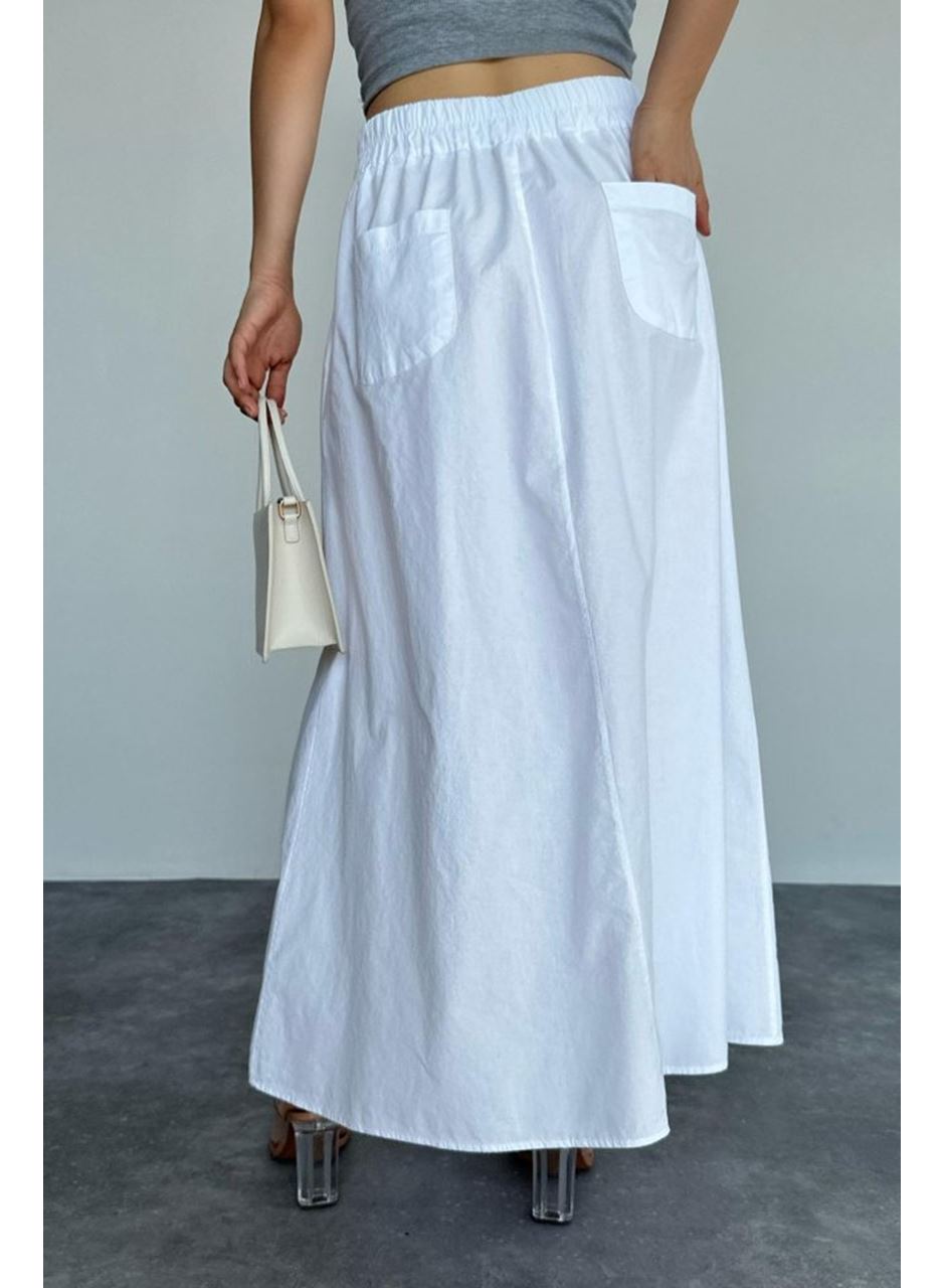 İnce Pileli Düz Etek - Beyaz