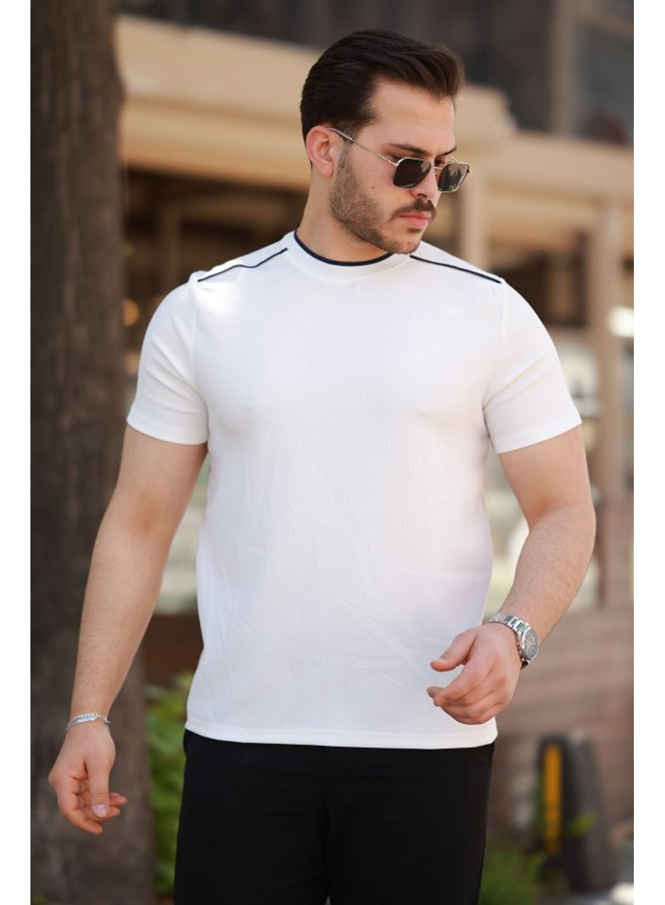 Erkek Omuzlar çizgi Detaylı Kısa Kollu T-shirt