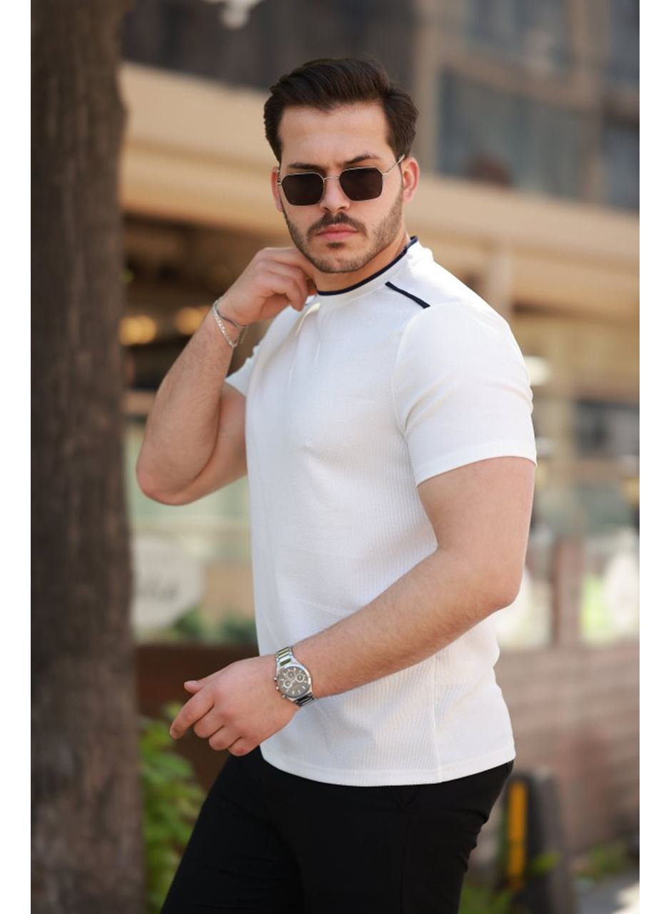 Erkek Omuzlar çizgi Detaylı Kısa Kollu T-shirt