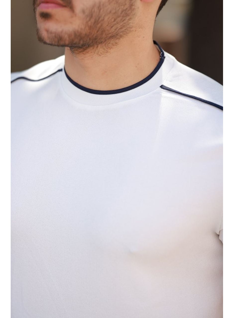 Erkek Omuzlar çizgi Detaylı Kısa Kollu T-shirt