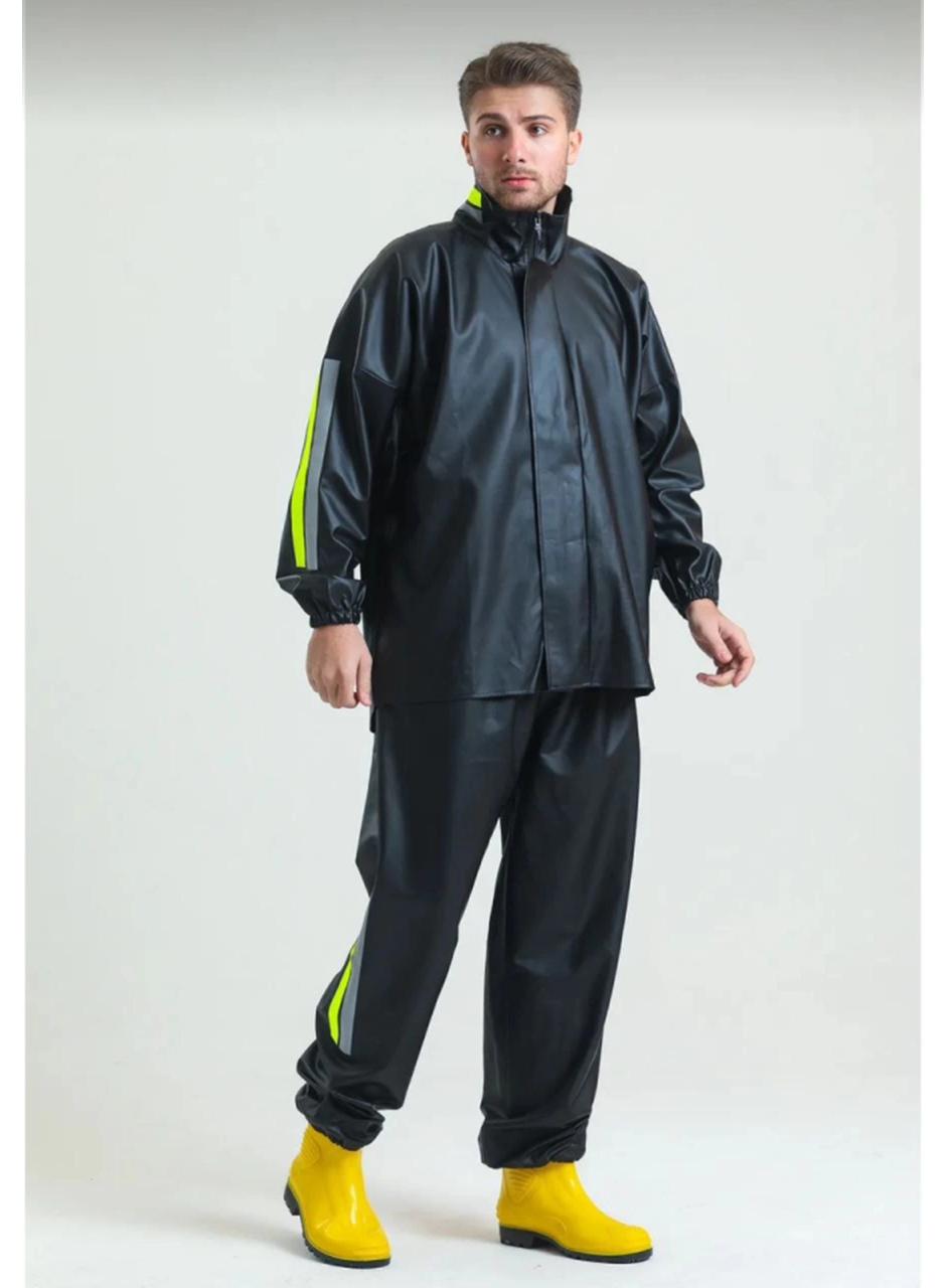 Premium Motorcu Kurye Yağmurluk Takım Su Geçirmez PVC Kumaş Reflektörlü TÜBİTAK Onaylı - Siyah