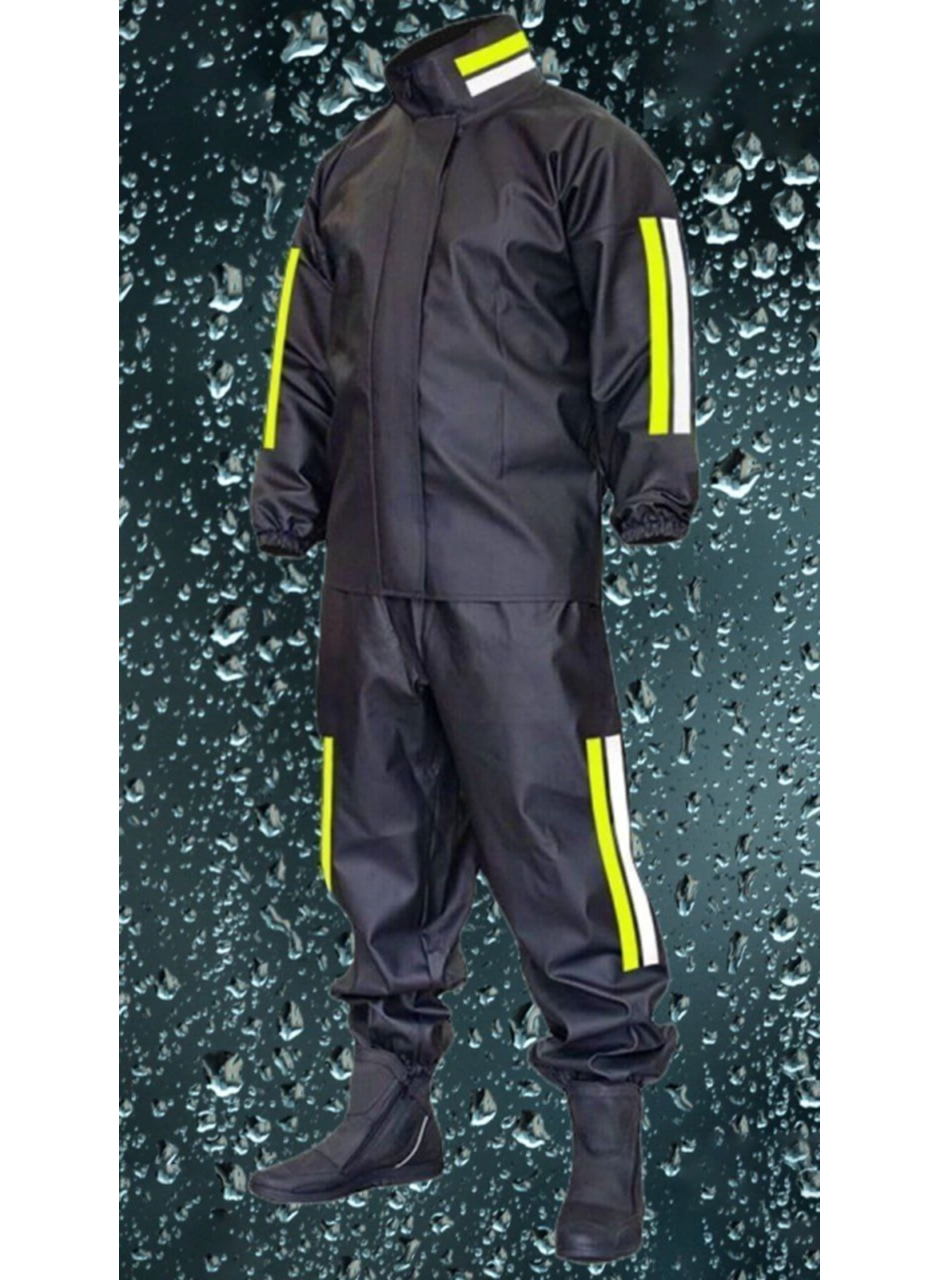 Premium Motorcu Kurye Yağmurluk Takım Su Geçirmez PVC Kumaş Reflektörlü TÜBİTAK Onaylı - Siyah