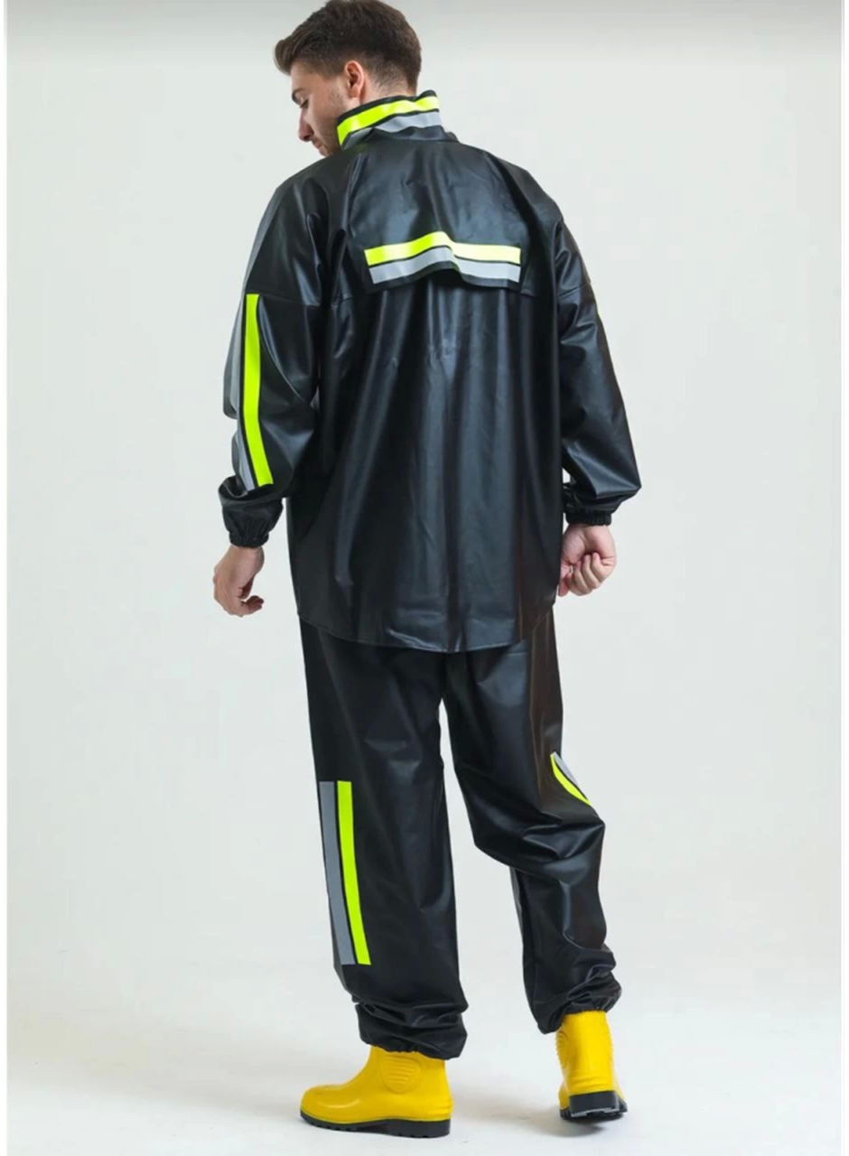 Premium Motorcu Kurye Yağmurluk Takım Su Geçirmez PVC Kumaş Reflektörlü TÜBİTAK Onaylı - Siyah
