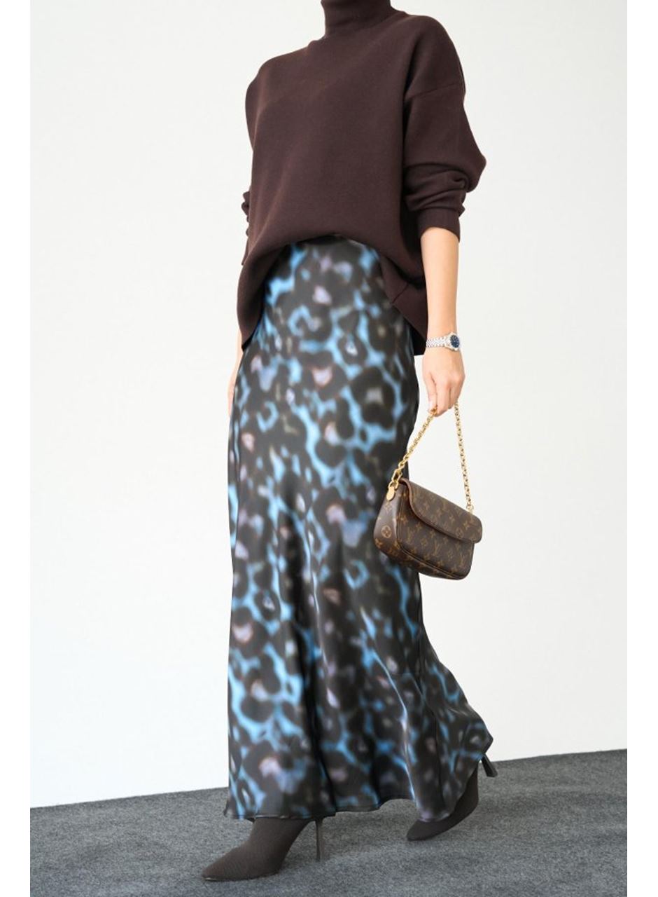 Uzun Saten ETEK - Siyah-Mavi