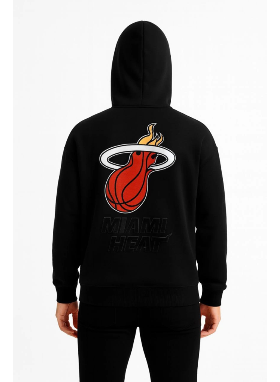 Üç İplik Kapüşonlu Ön Ve Arka Baskılı SweatShirt Hoodie - Siyah