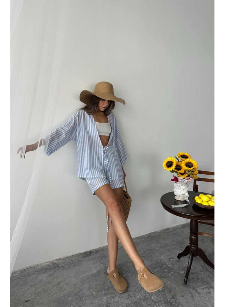 ÇİZGİLİ TUNİK -ŞORT TAKIM - Mavi
