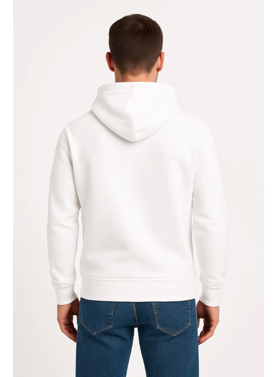 Erkek Üç İplik Kapüşonlu Kanguru Cepli SweatShirt Hoodie - Beyaz