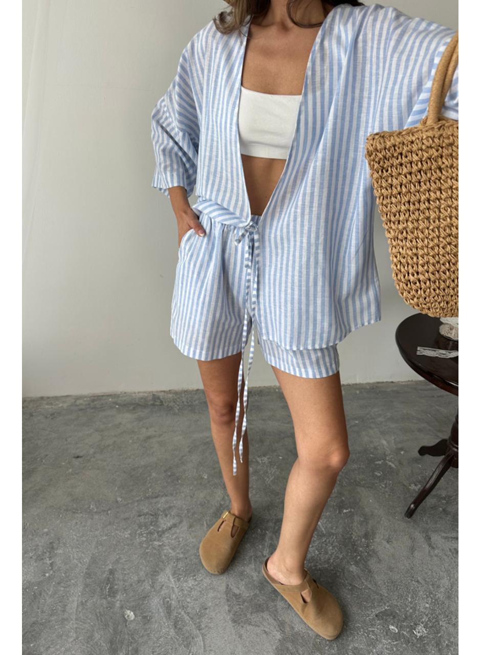 ÇİZGİLİ TUNİK -ŞORT TAKIM - Mavi