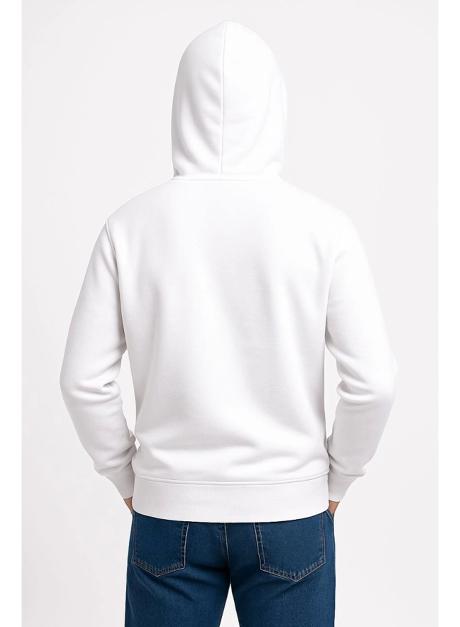Erkek Üç İplik Kapüşonlu Kanguru Cepli SweatShirt Hoodie - Beyaz