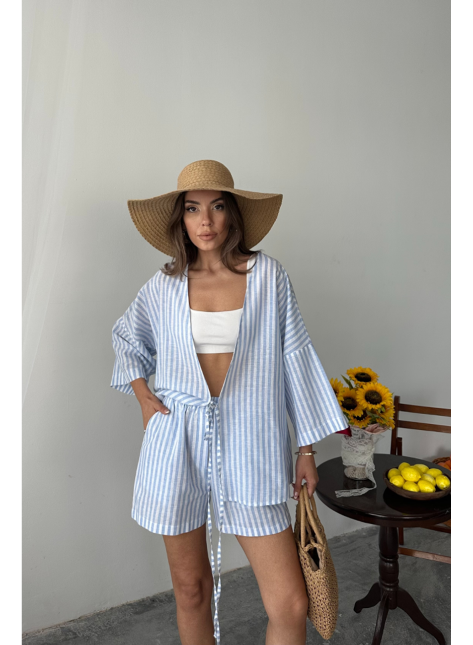 ÇİZGİLİ TUNİK -ŞORT TAKIM - Mavi