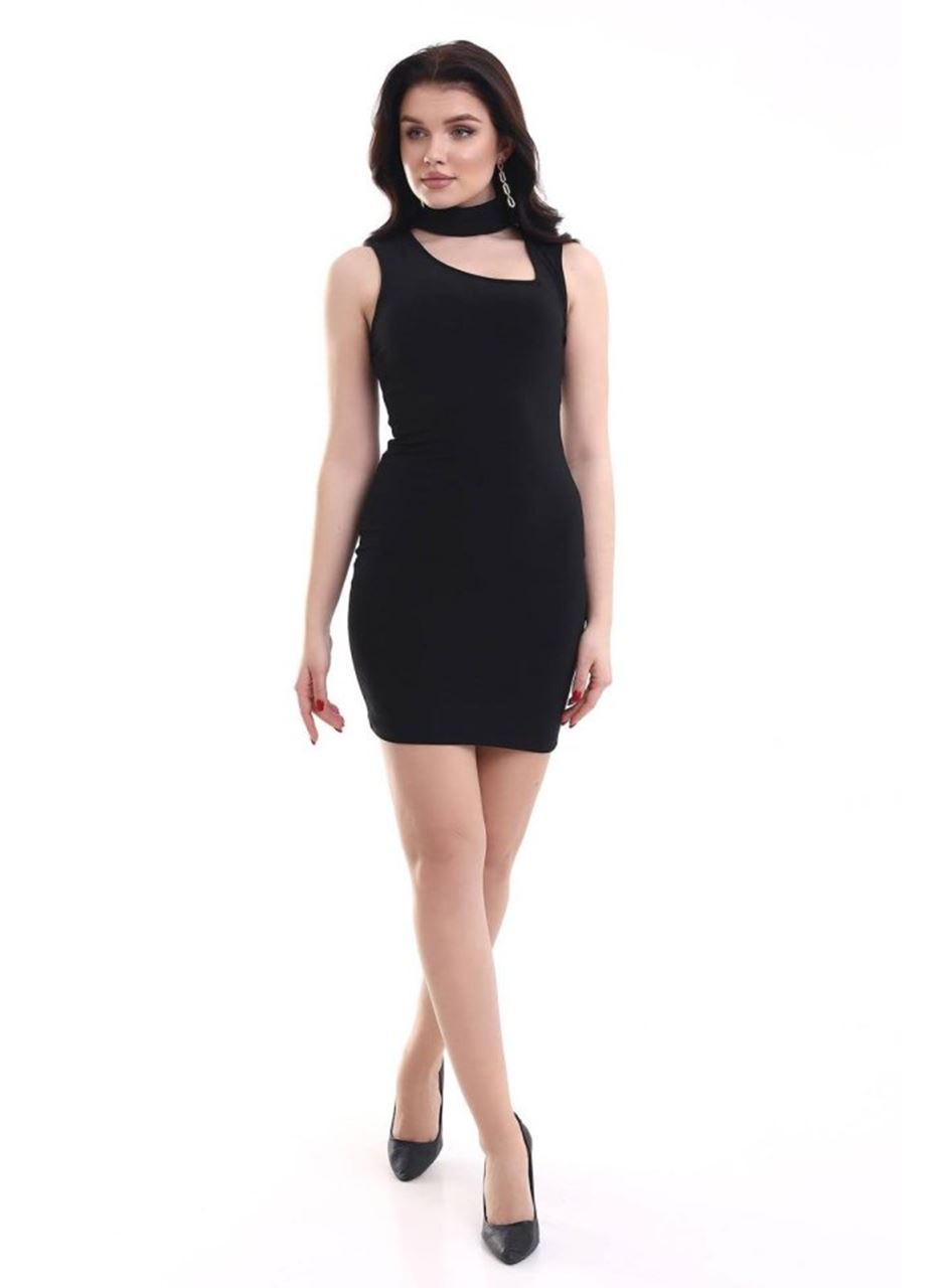 Kadın Asimetrik Yaka Sandy Kumaş Fırsat Ürün Diz Üstü Elbise