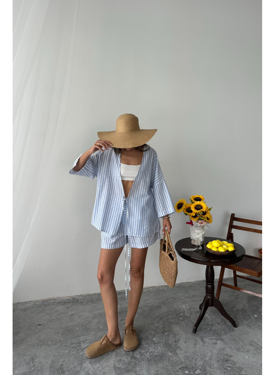 ÇİZGİLİ TUNİK -ŞORT TAKIM - Mavi