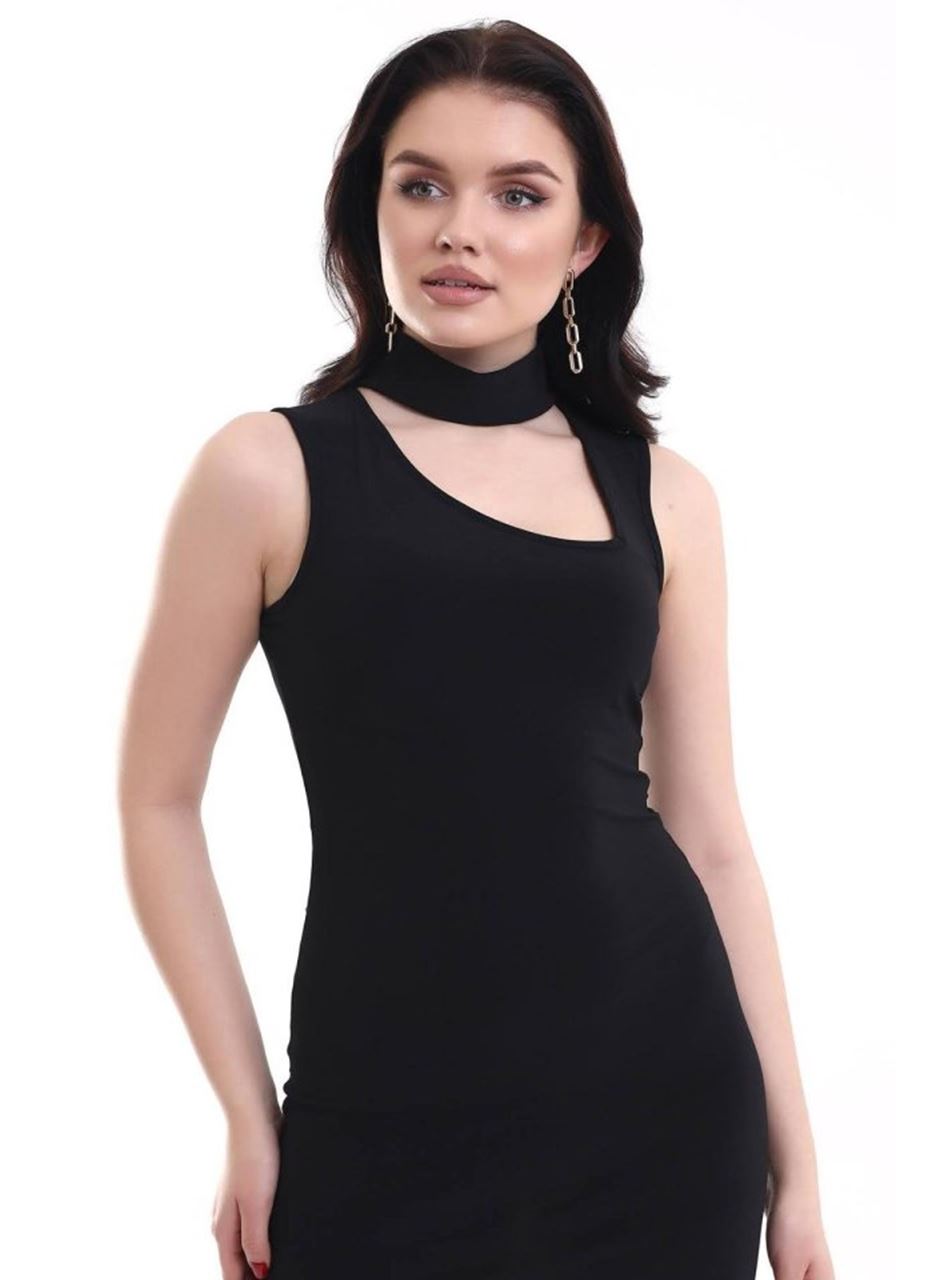 Kadın Asimetrik Yaka Sandy Kumaş Fırsat Ürün Diz Üstü Elbise