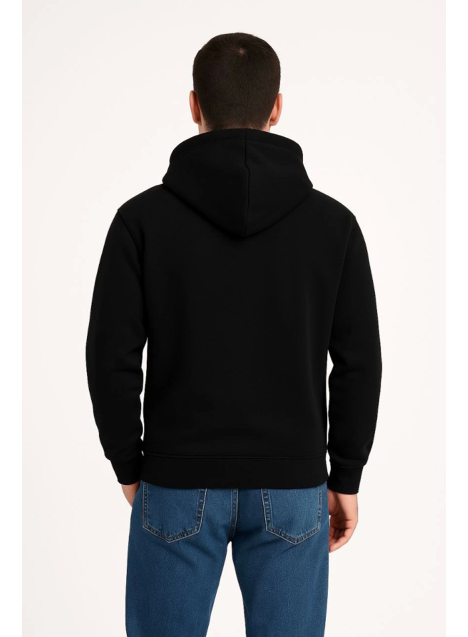 Erkek Üç İplik Kapüşonlu Kanguru Cepli SweatShirt Hoodie - Siyah
