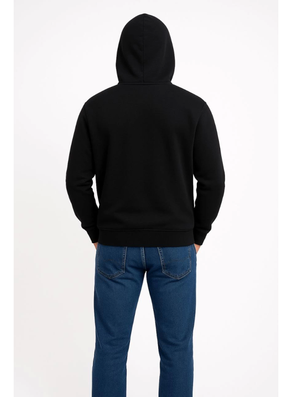 Erkek Üç İplik Kapüşonlu Kanguru Cepli SweatShirt Hoodie - Siyah